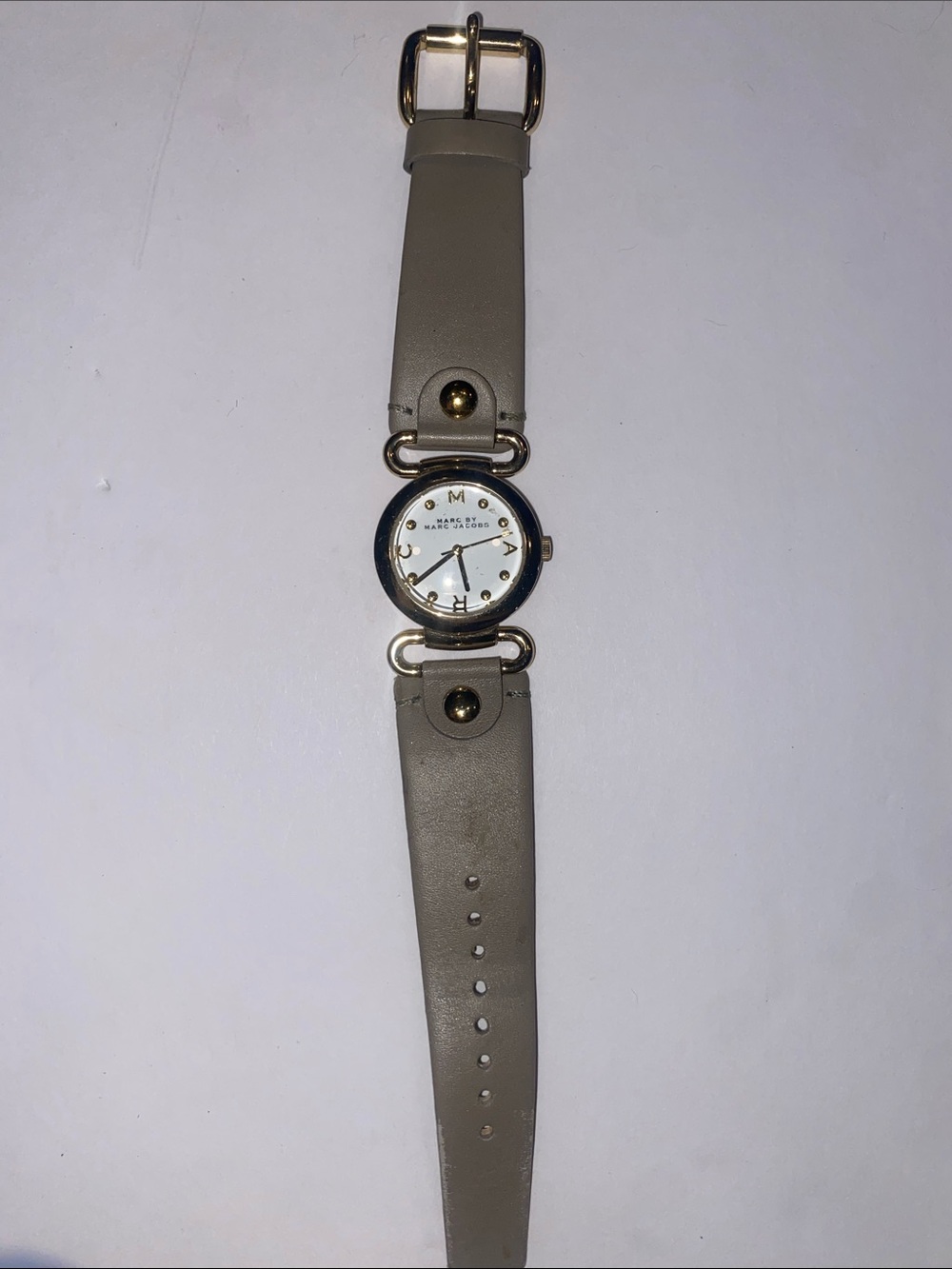 Marc By Marc Jacobs Taupe Leather Strap Watch with Gold Accents